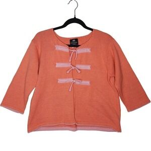 norma & hyla Hand Loomed Knit Tie Front Cardigan Medium Boxy Peach Pink Cotton